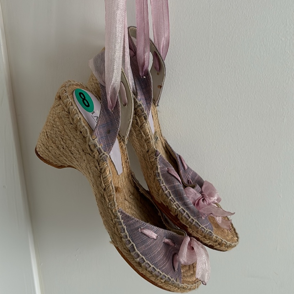 Maypol made in esplana espadrilles sz 8 summer resort shoe ballerina heel pastel